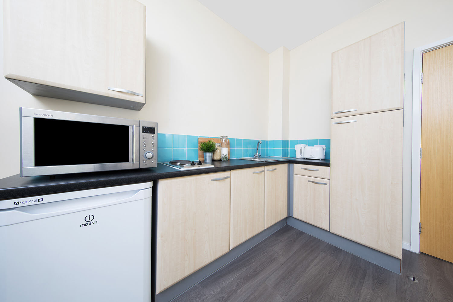 Student accommodation studio kitchen in Liverpool