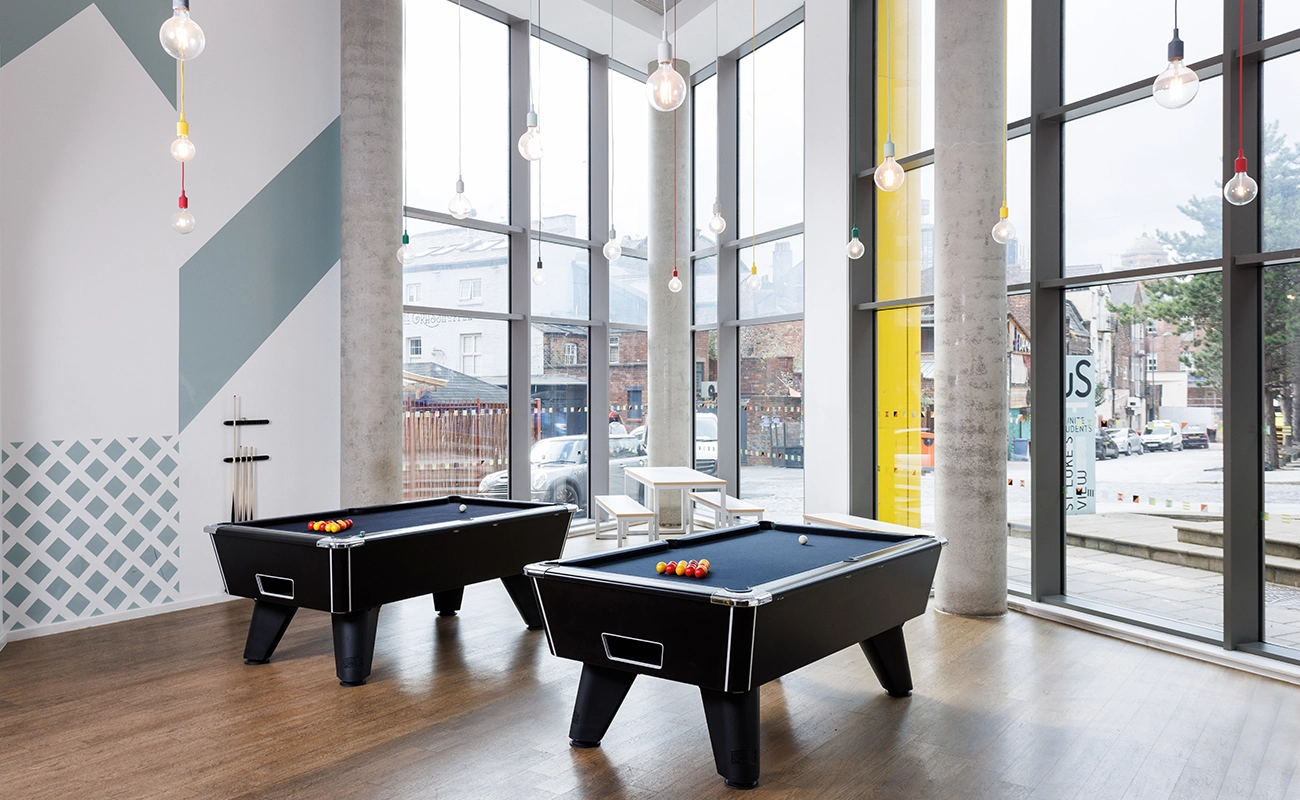 Pool tables in the reception area