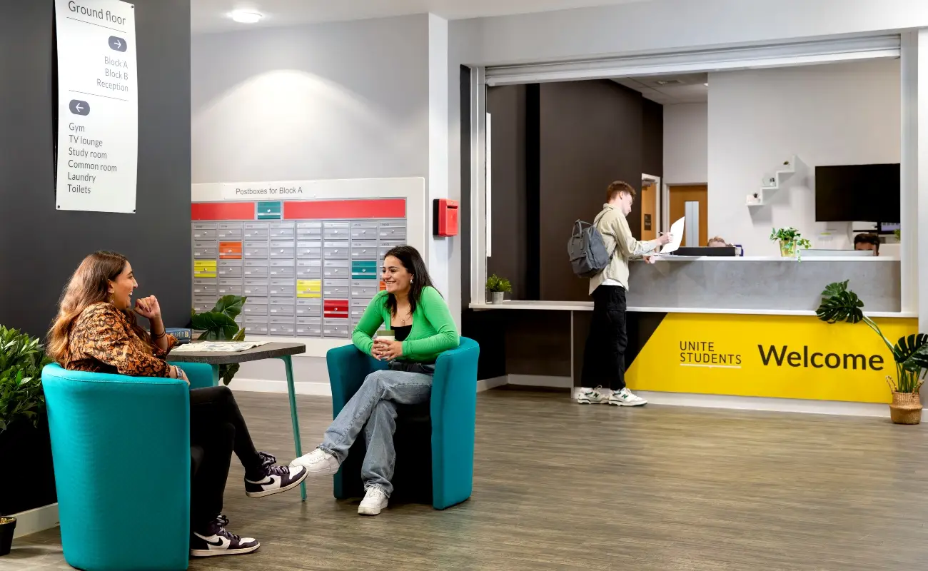 Students in the reception area