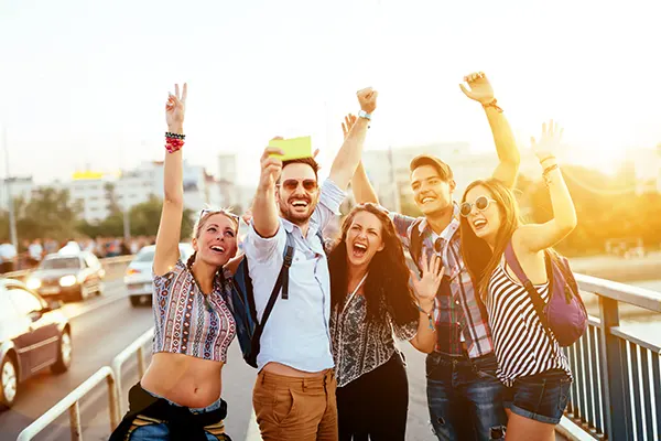 Students taking a groupie on summer break