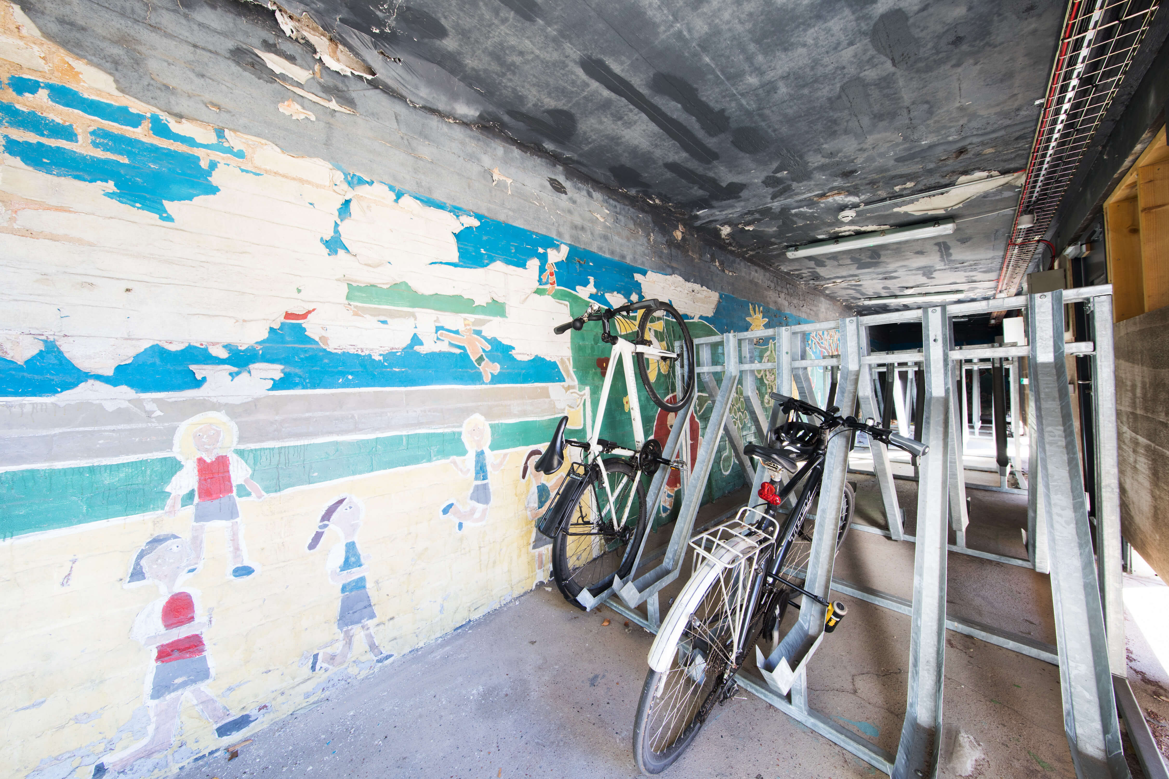 Bikes on storage racks 