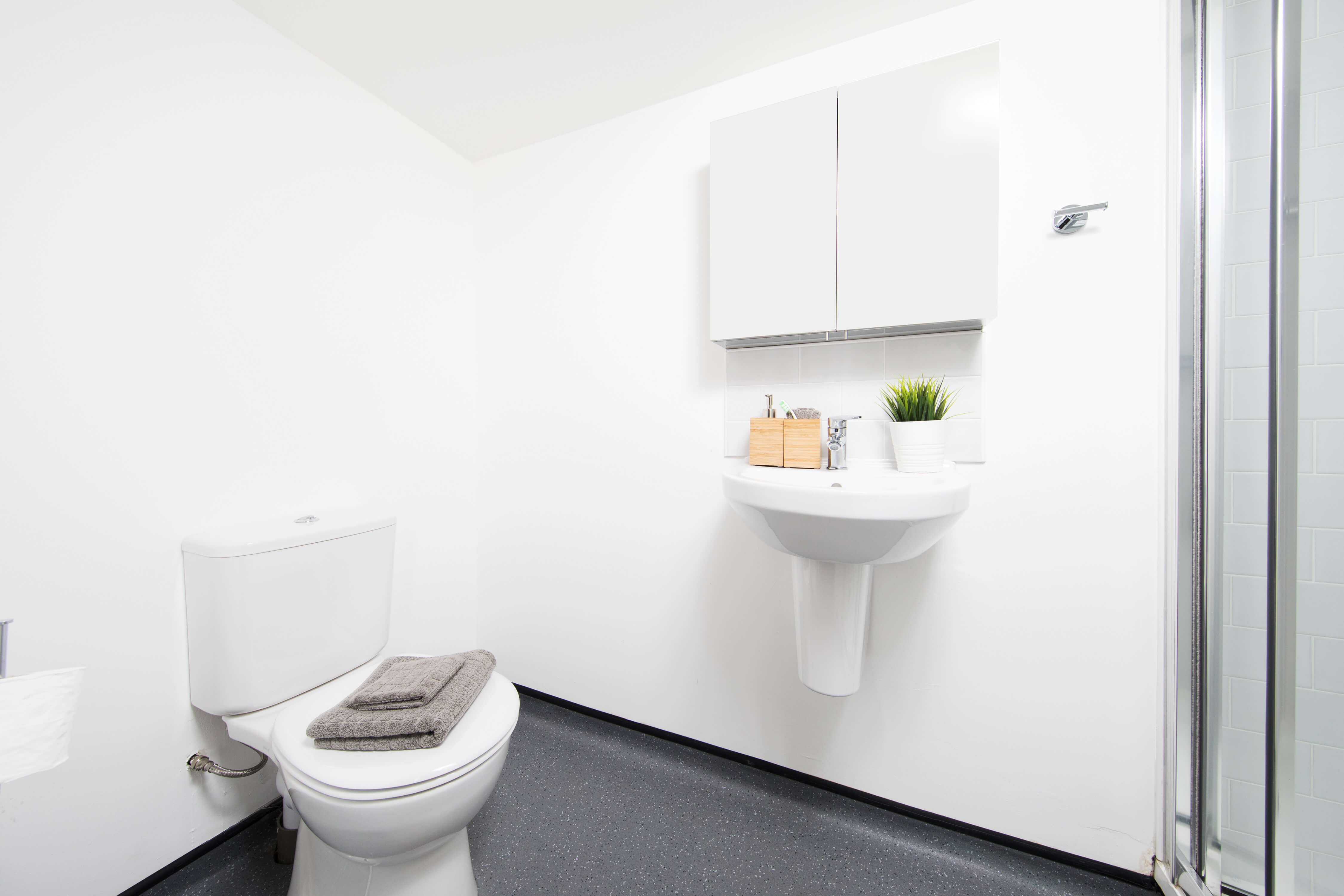 Toilet and sink in studio bathroom