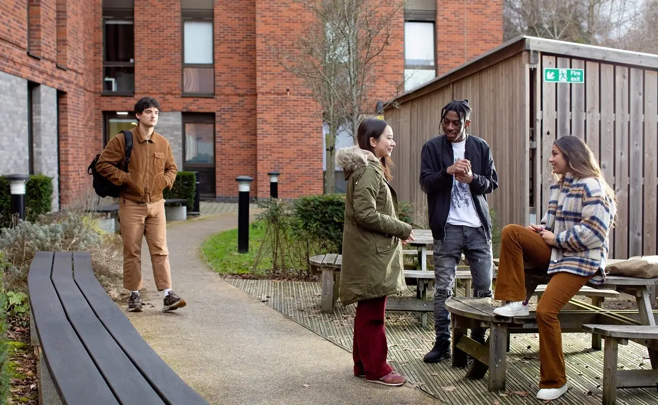 Students in the courtyard space at Athena Studios