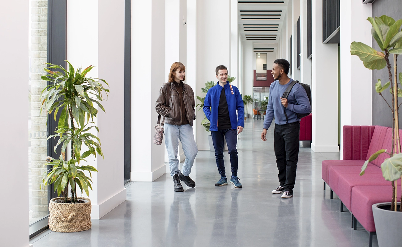 Students in the open corridor area