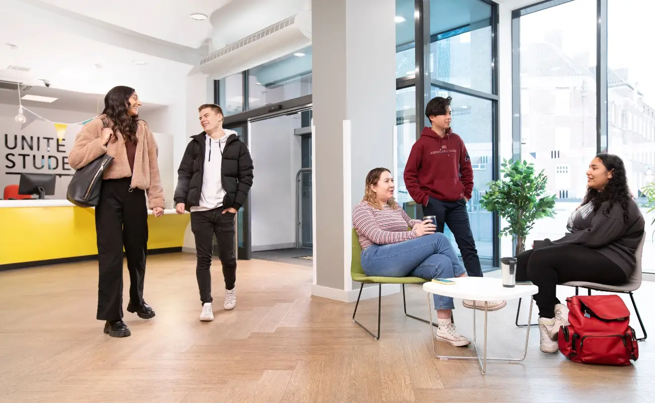 Students in the reception area