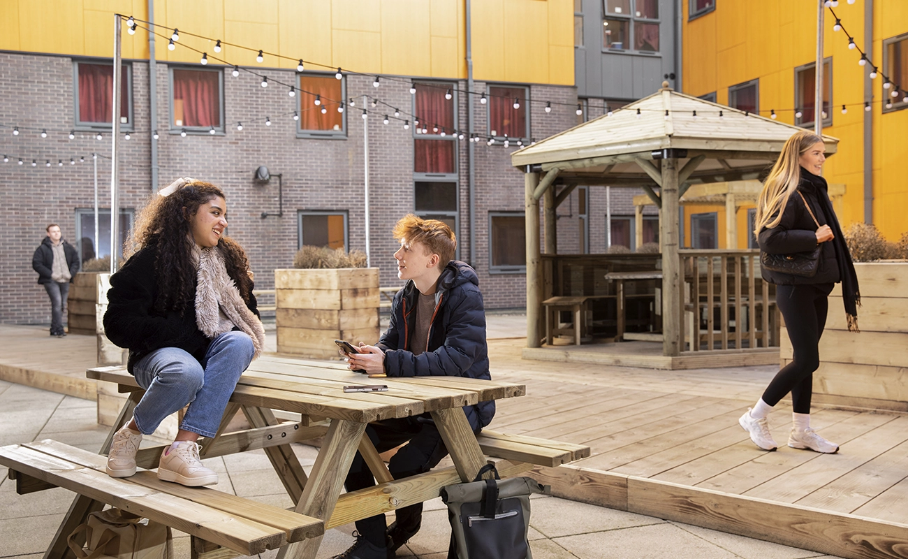 Students using the outdoor space