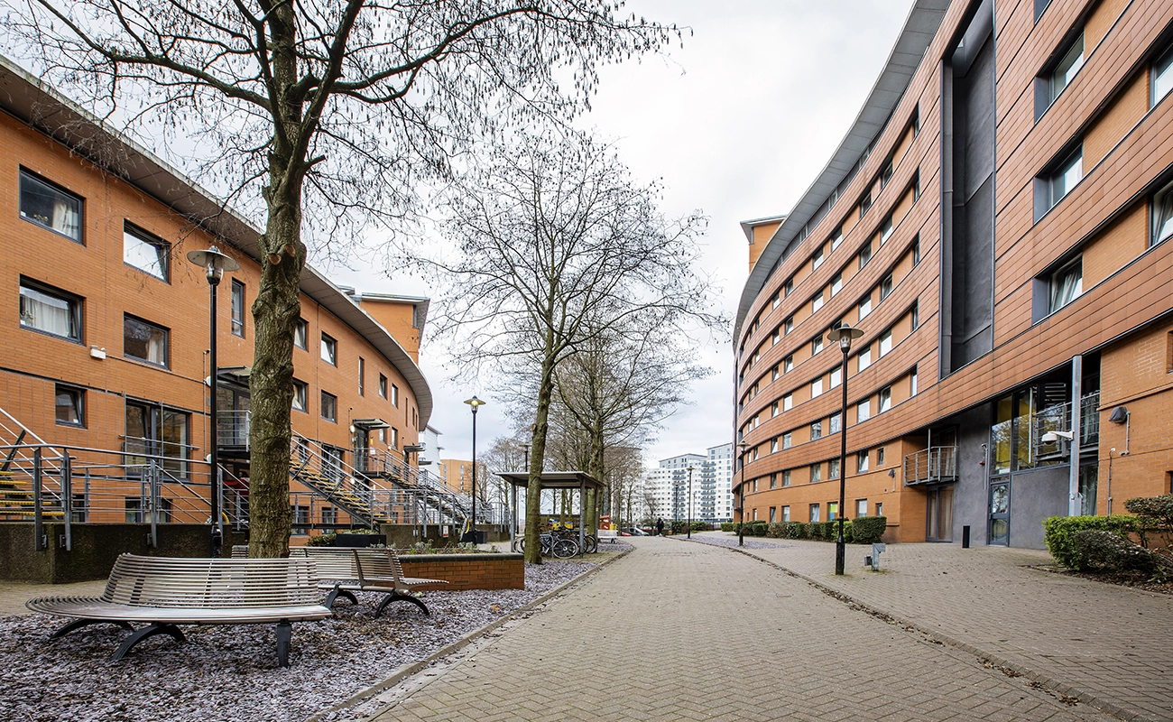 Exterior of the Lakeside building and courtyard