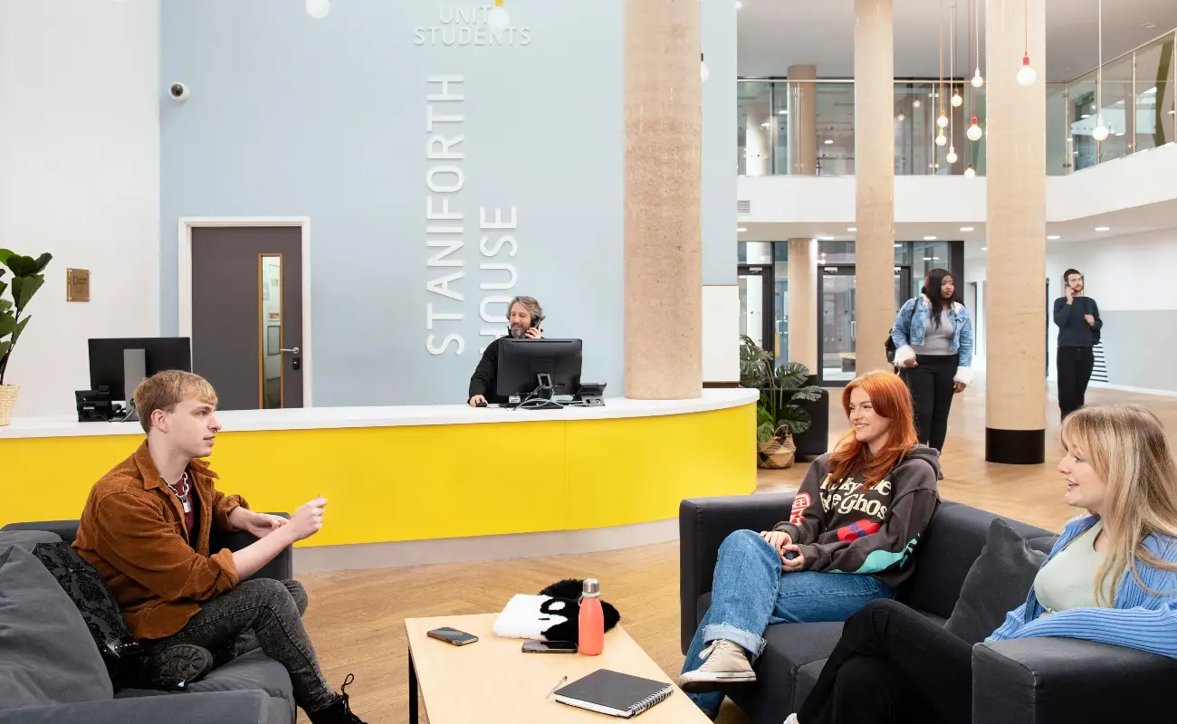 Students in the reception area