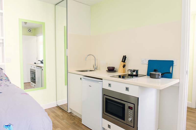 Kitchen in a Basic One Bedroom Flat at Cathedral Park in Bristol, Unite Students accommodation