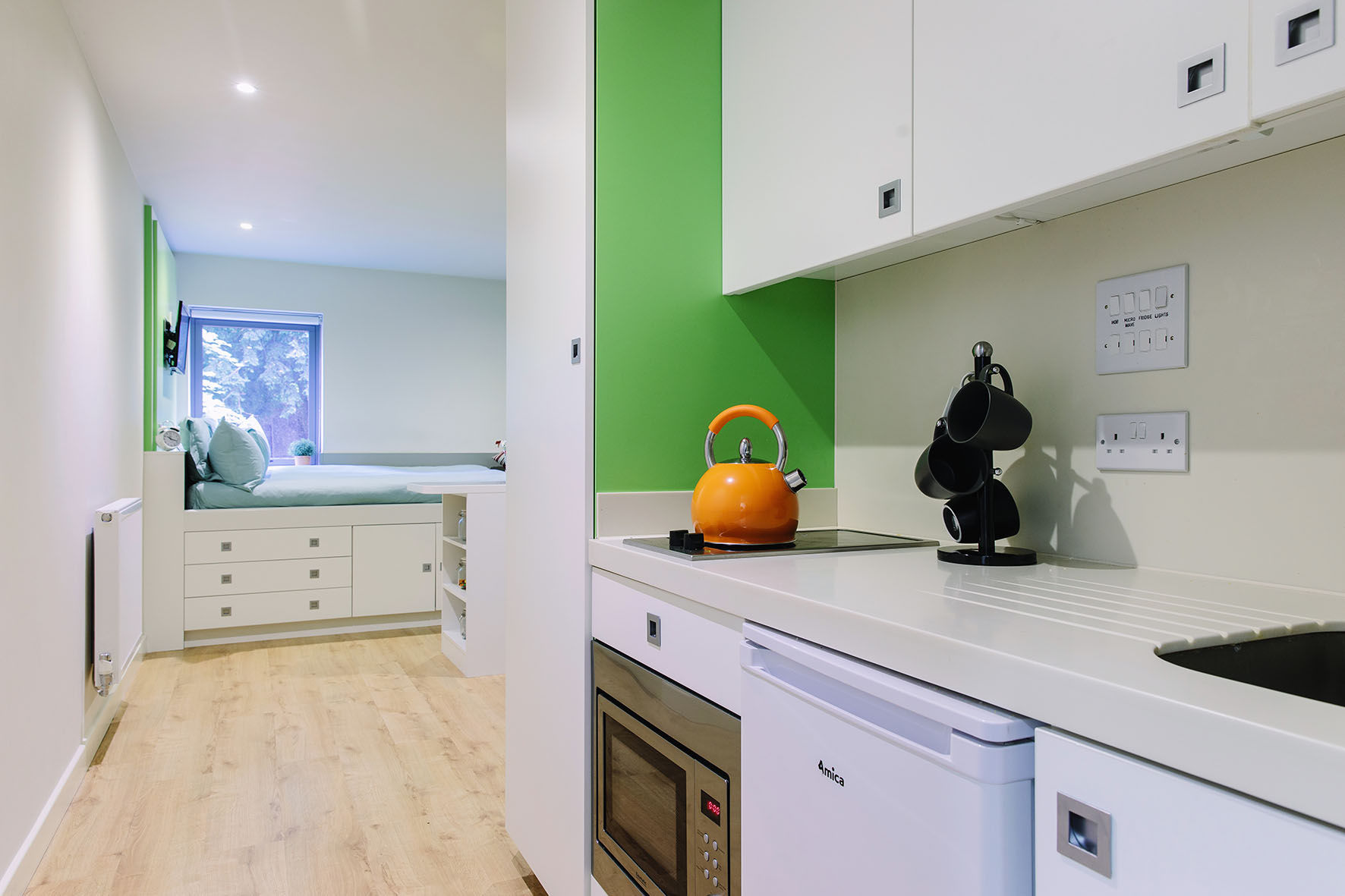 Kitchen in a Classic Studio room at Cathedral Park, Unite Students accommodation