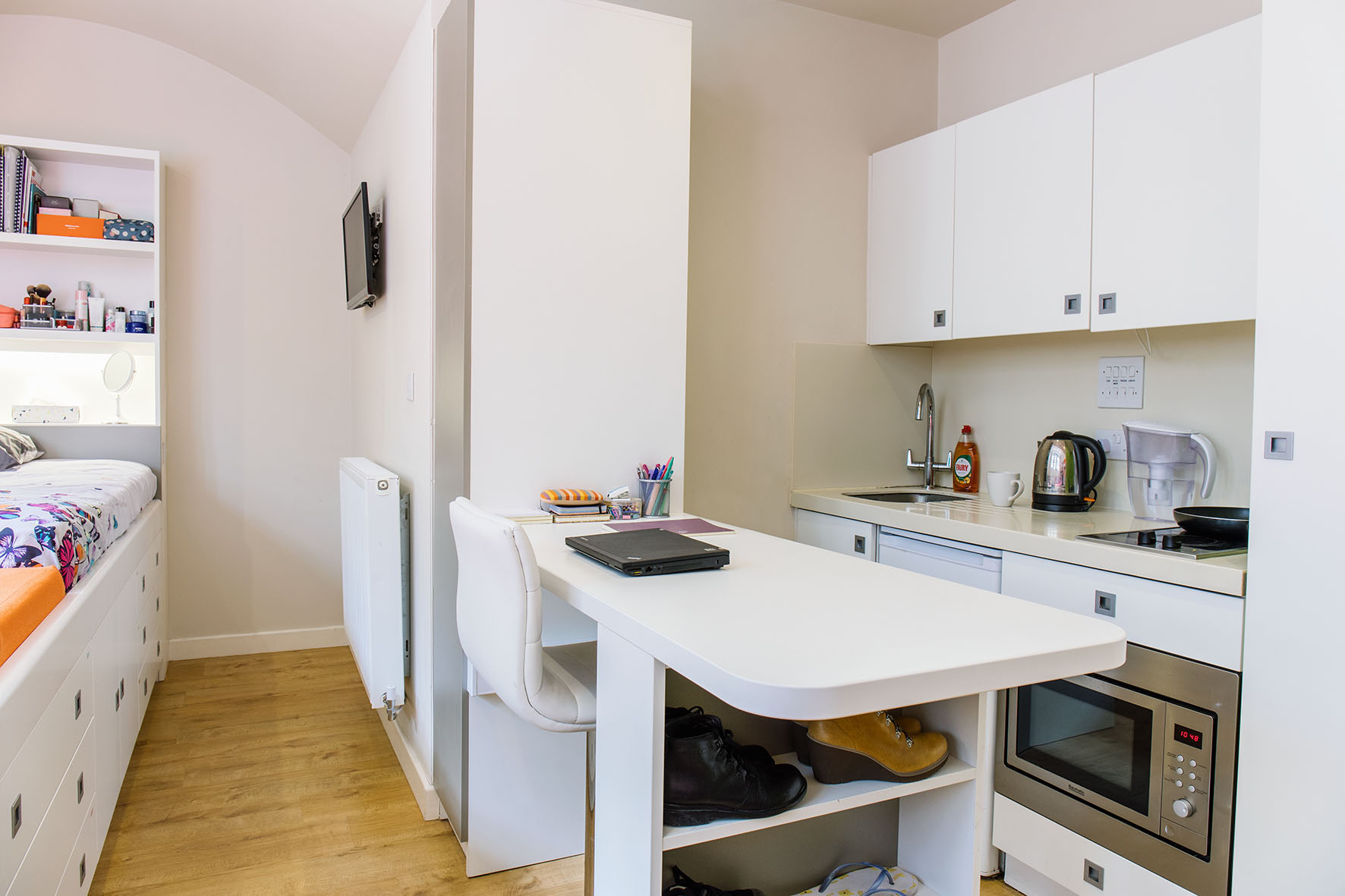 Kitchen in a Premium Range 1 Twin room at Cathedral Park in Bristol, Unite Students accommodation