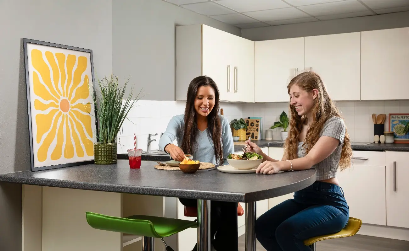 Students in a shared kitchen