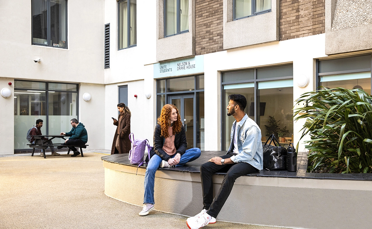 Students talking in the courtyard