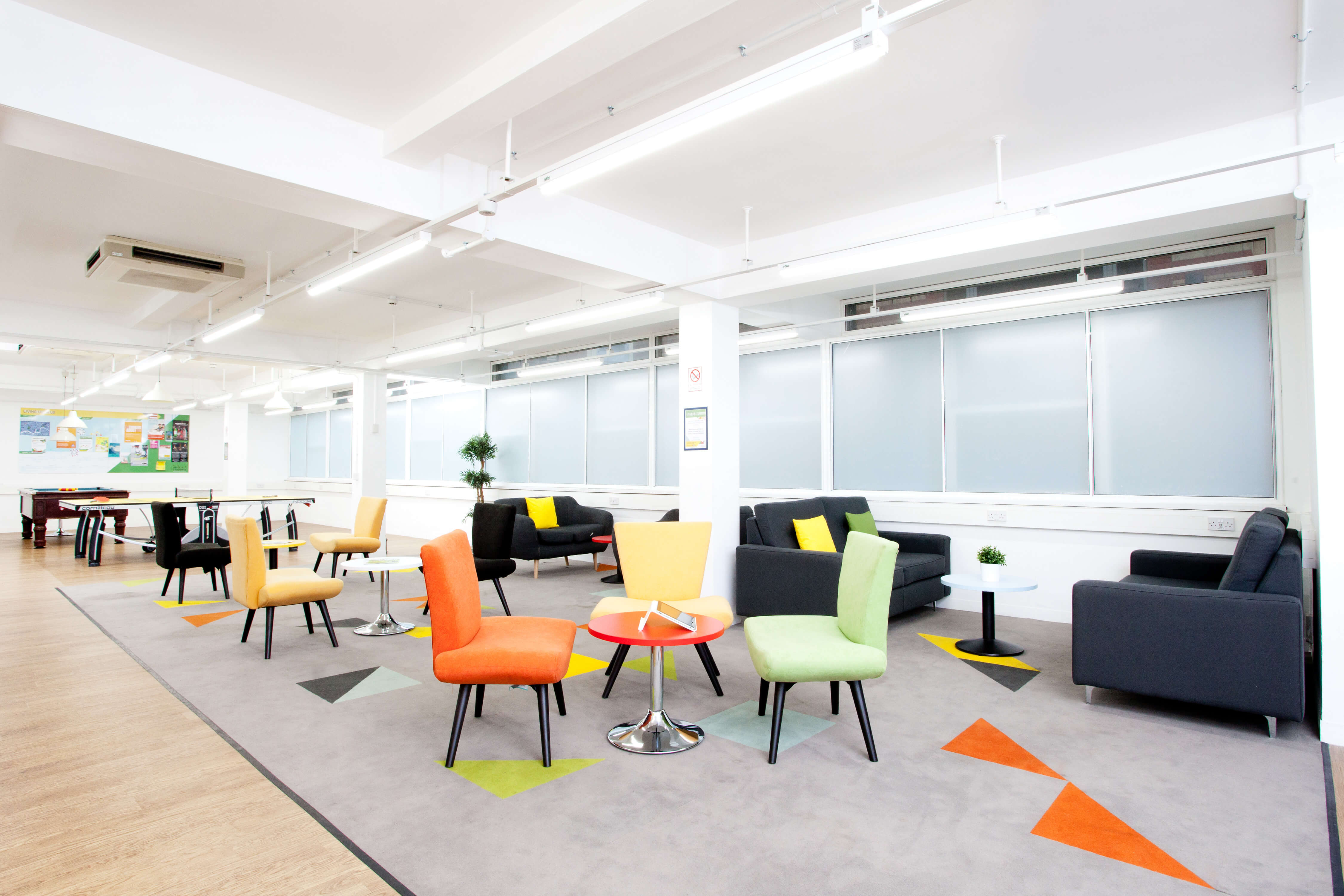 Sofas and seating in a common room