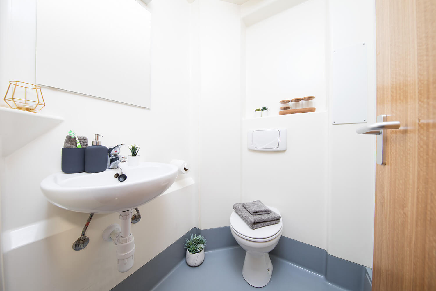 Bathroom sink and toilet in an en-suite room at Raglan House student accommodation in Coventry