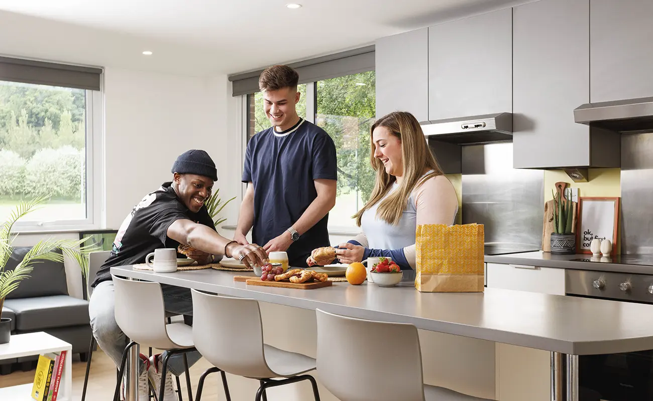 Students in a shared kitchen