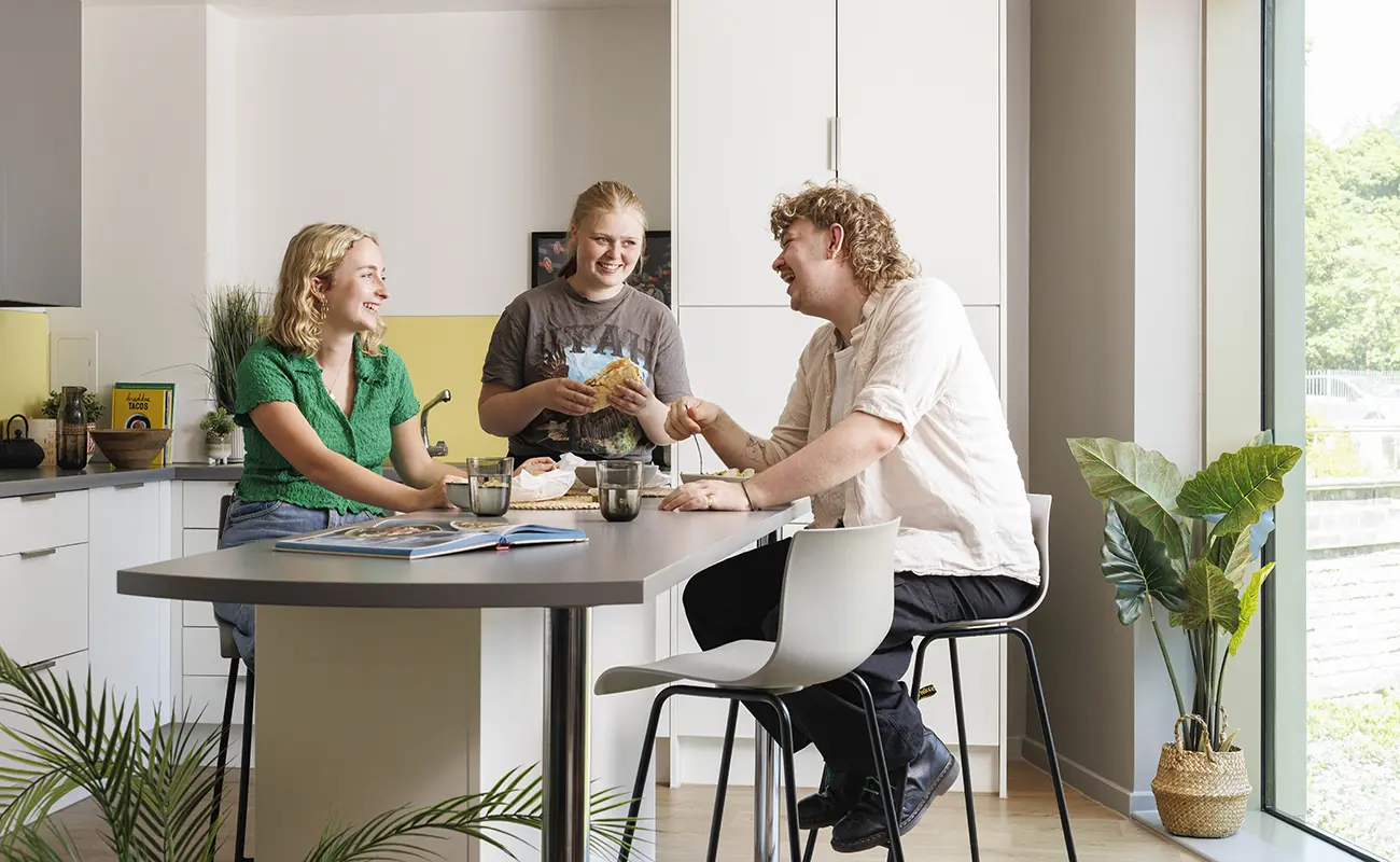 Students in a shared kitchen