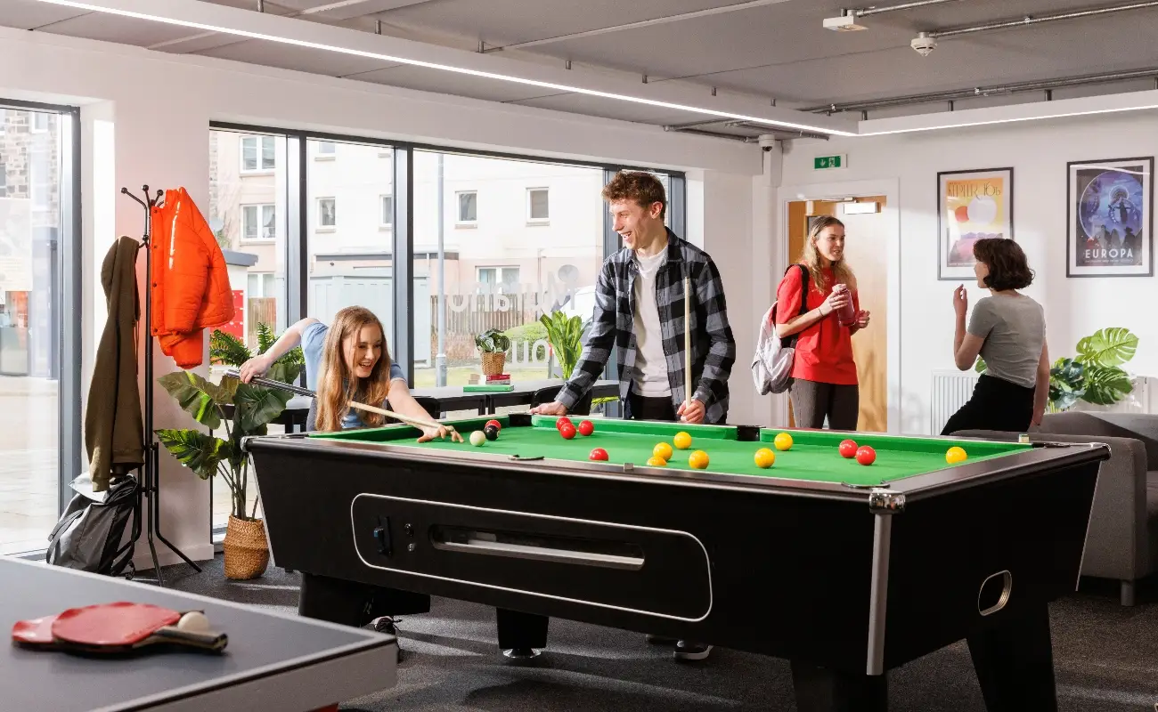 Students in the games area