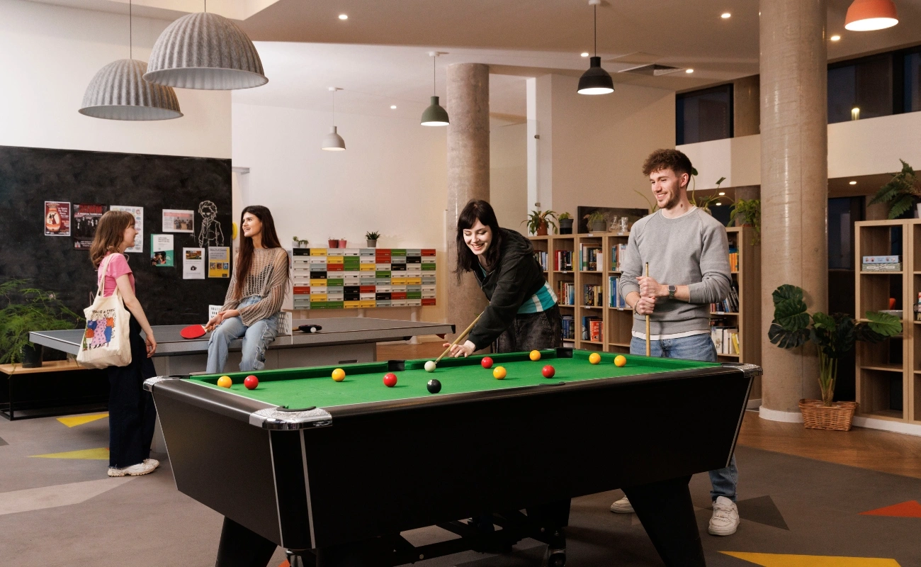 Students in the games area
