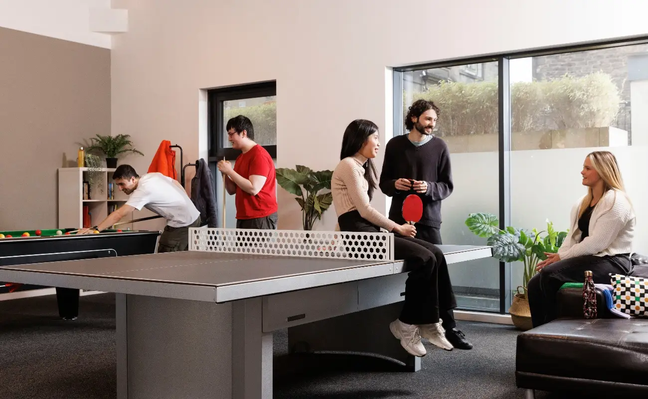 Students in the games area