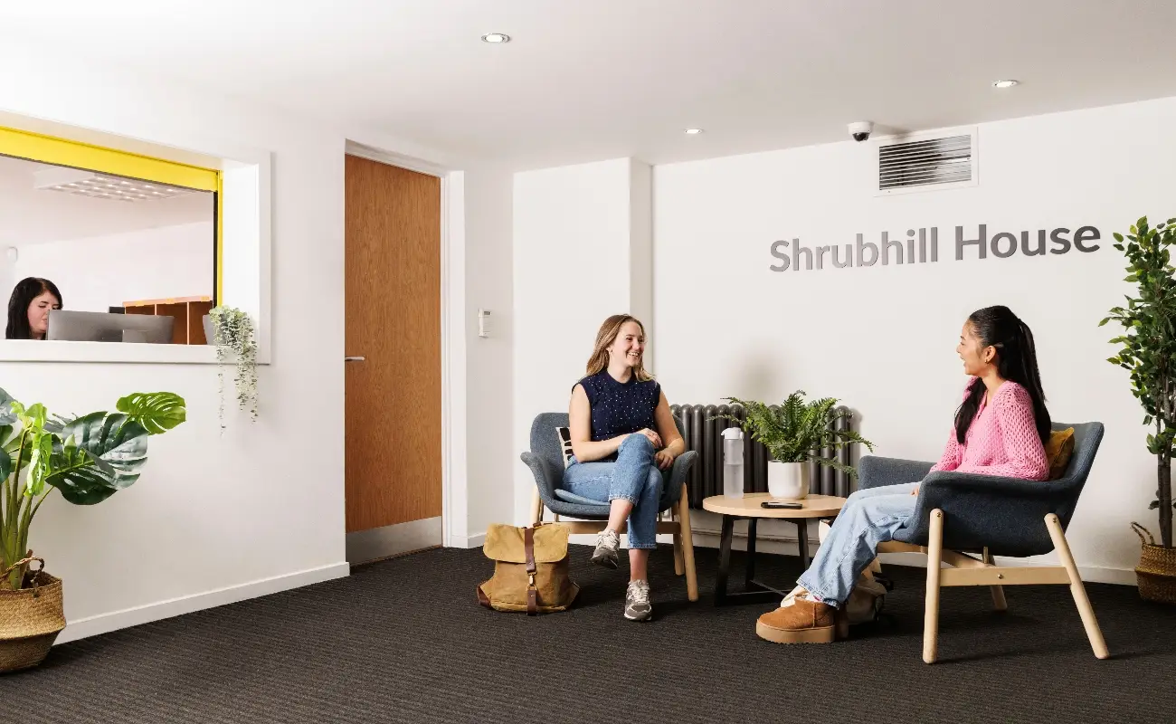 Students in the reception area