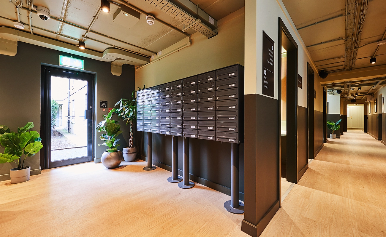 Post boxes in reception area