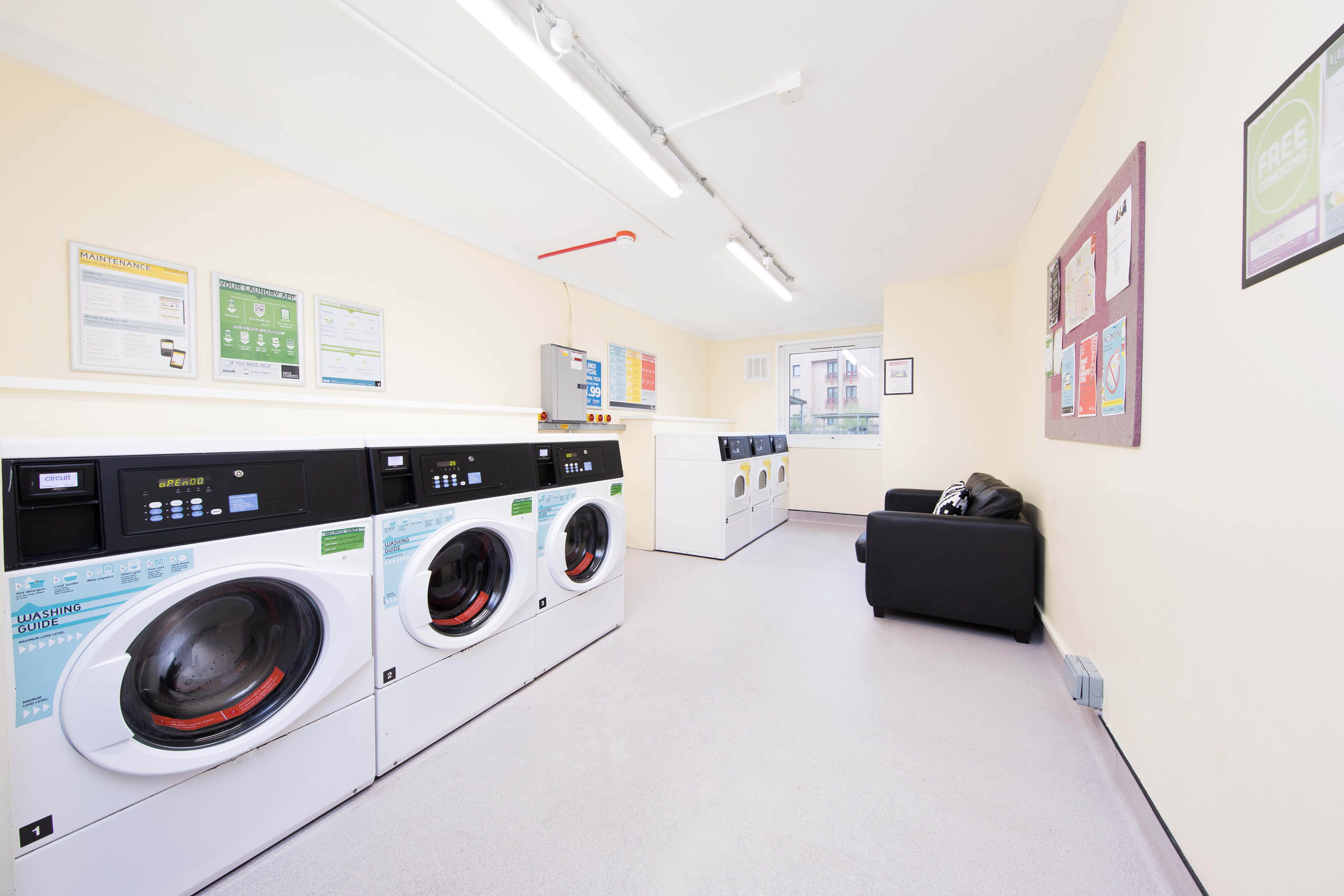 Laundry machines and sofa