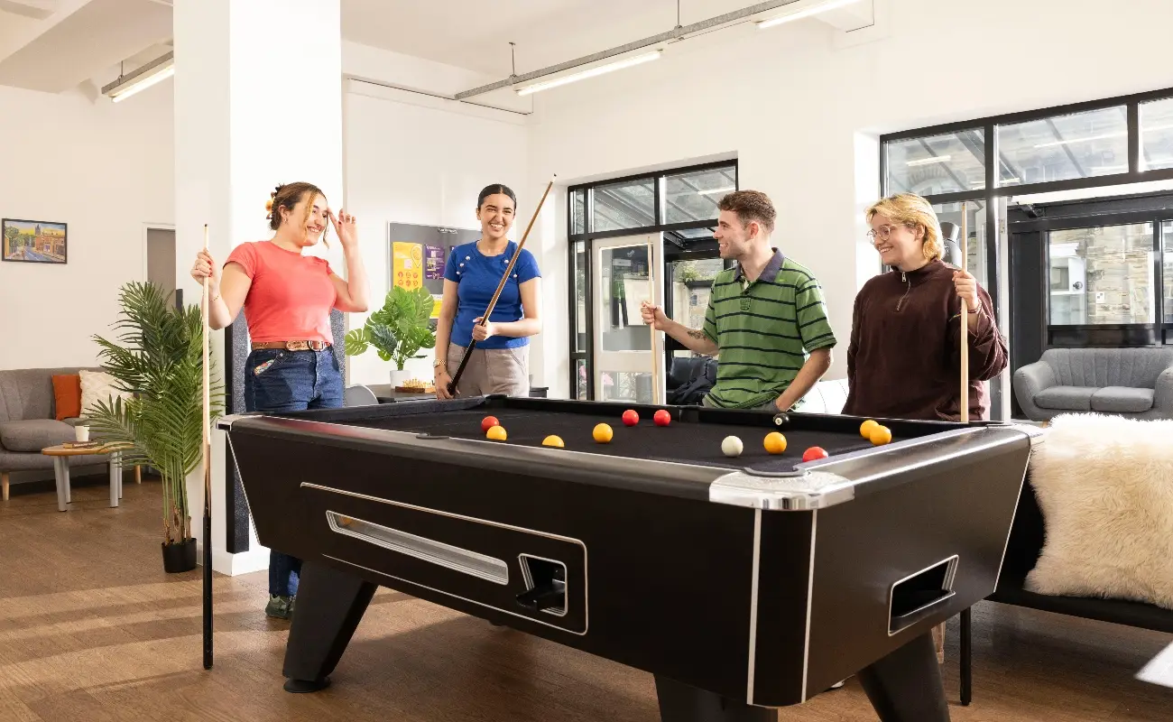 Students in the games area
