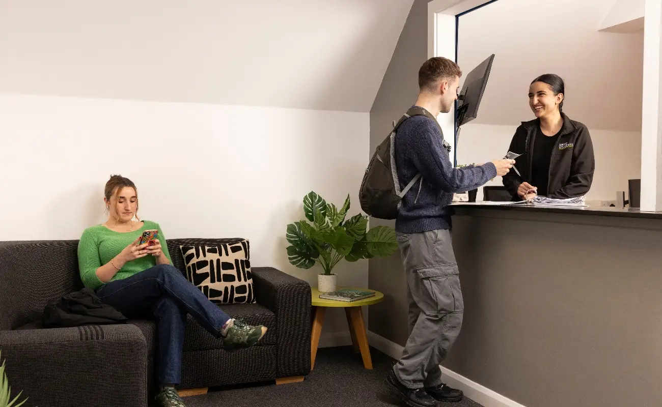 Students in the reception area