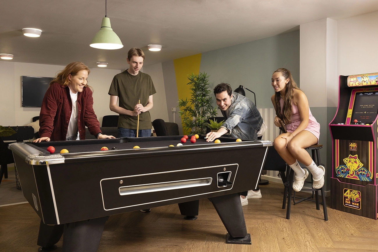 Students in the games area