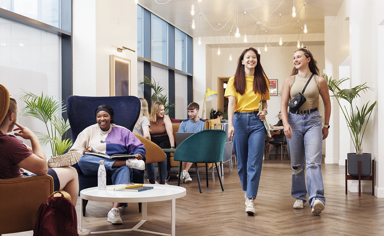 Students in the shared common room at Sky Plaza