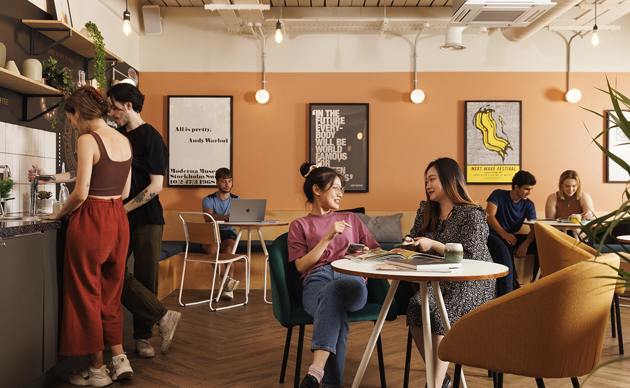 Students in the social seating area