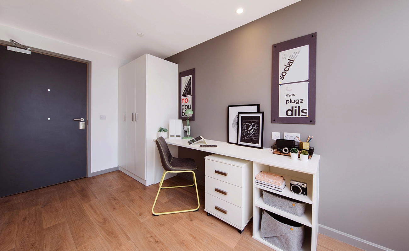 Study space with lowered desk in a Accessible Studio Classic