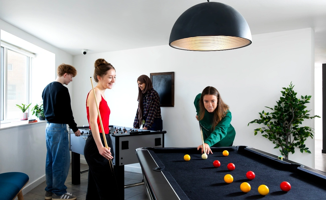 Students in the games area