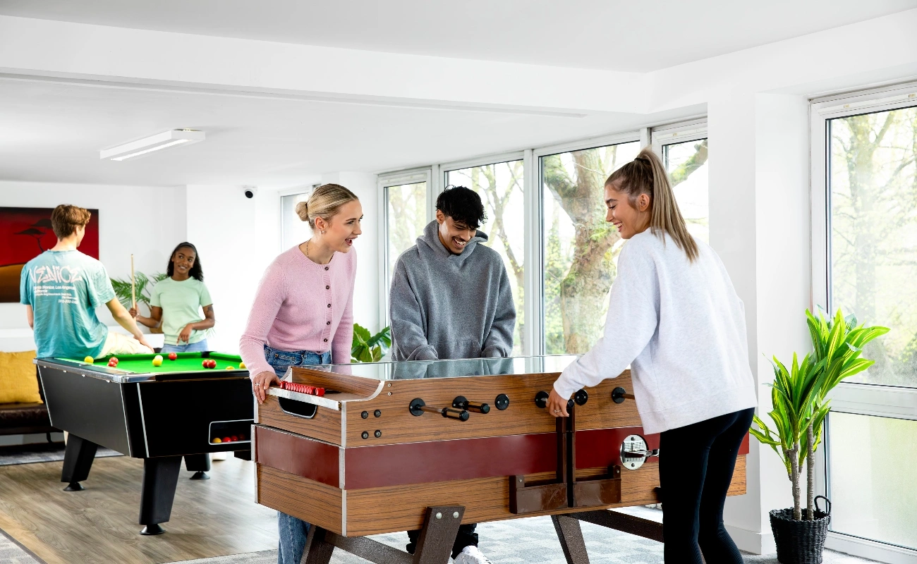 Students in the games area