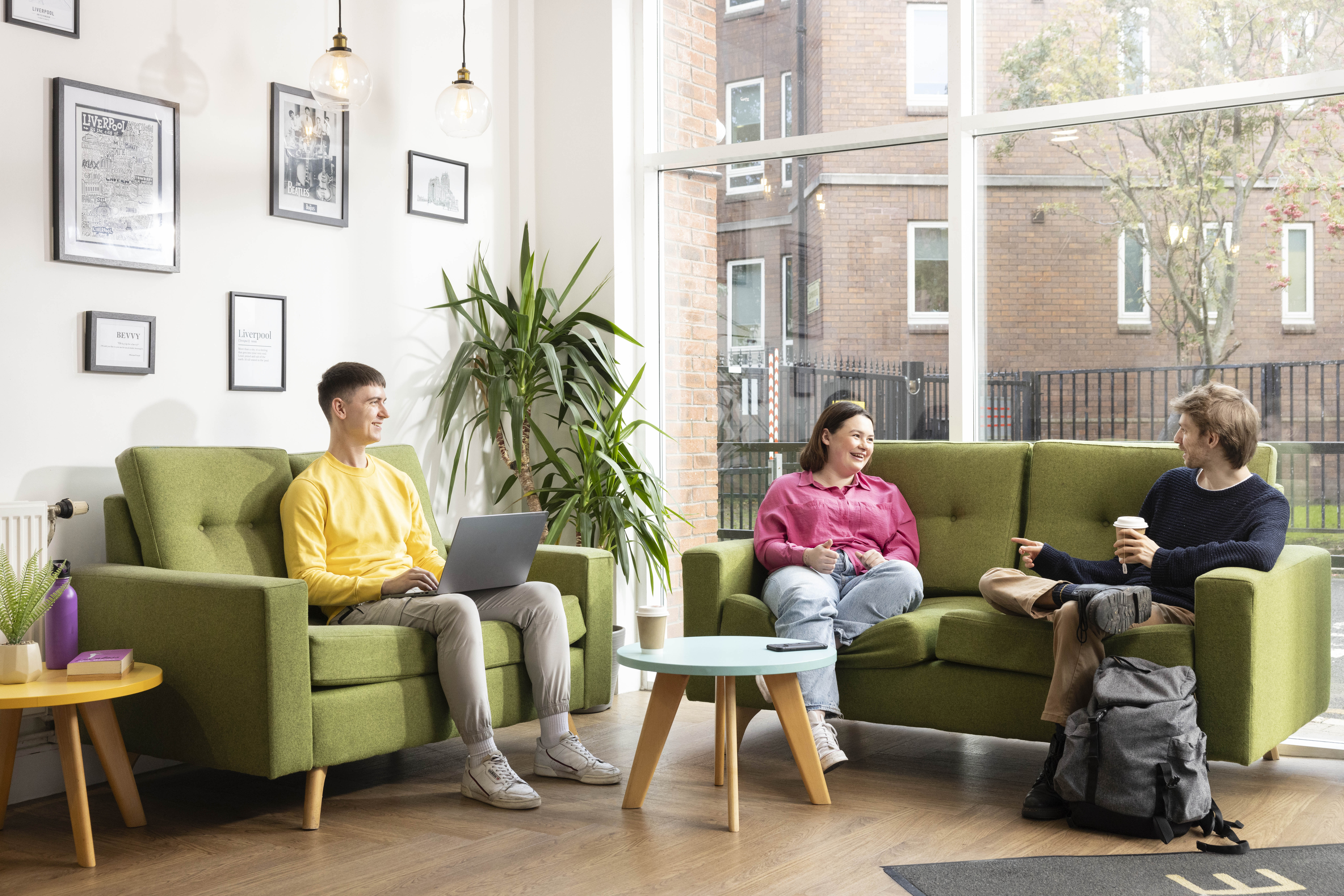 Students sat in foyer