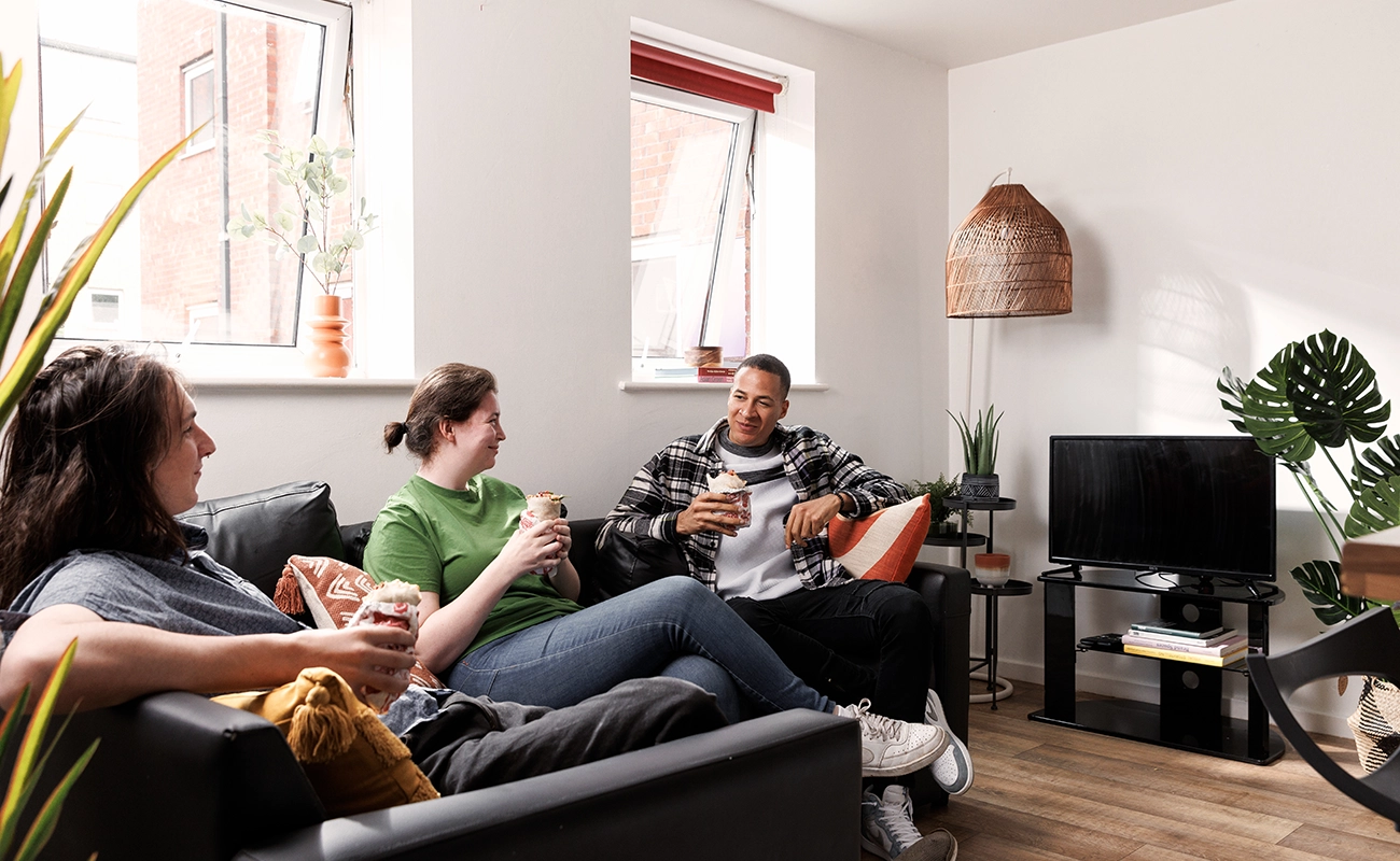 Students in the shared kitchen