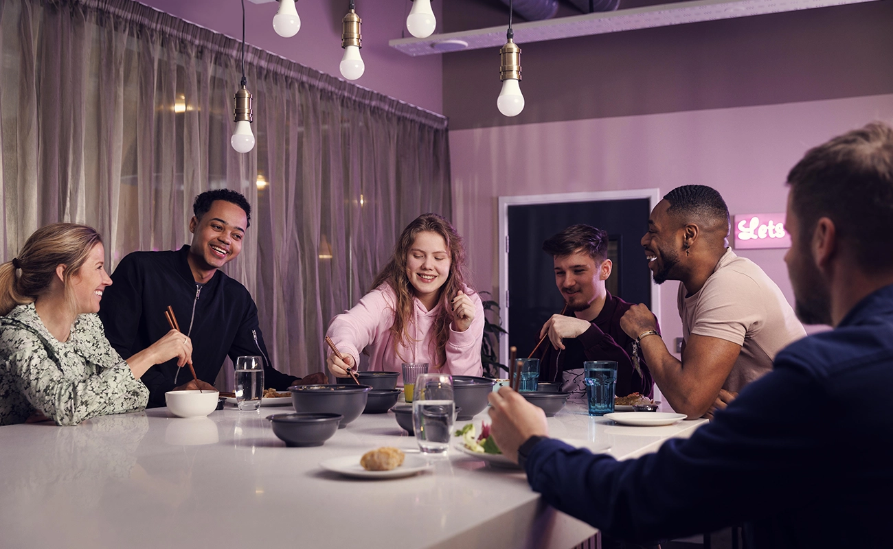 Students using the communal kitchen