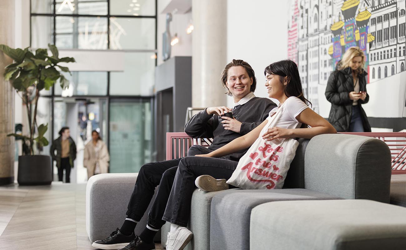Students in the reception lounge