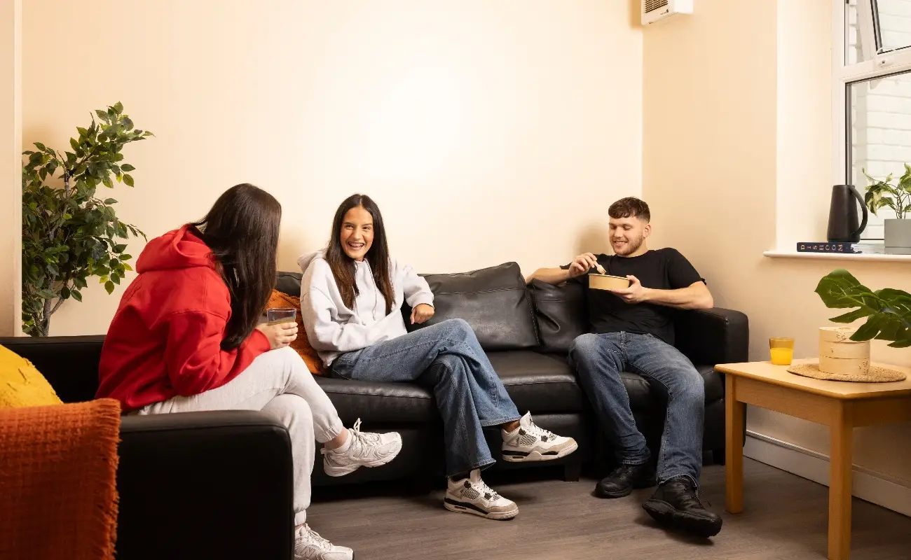 Students in a shared kitchen