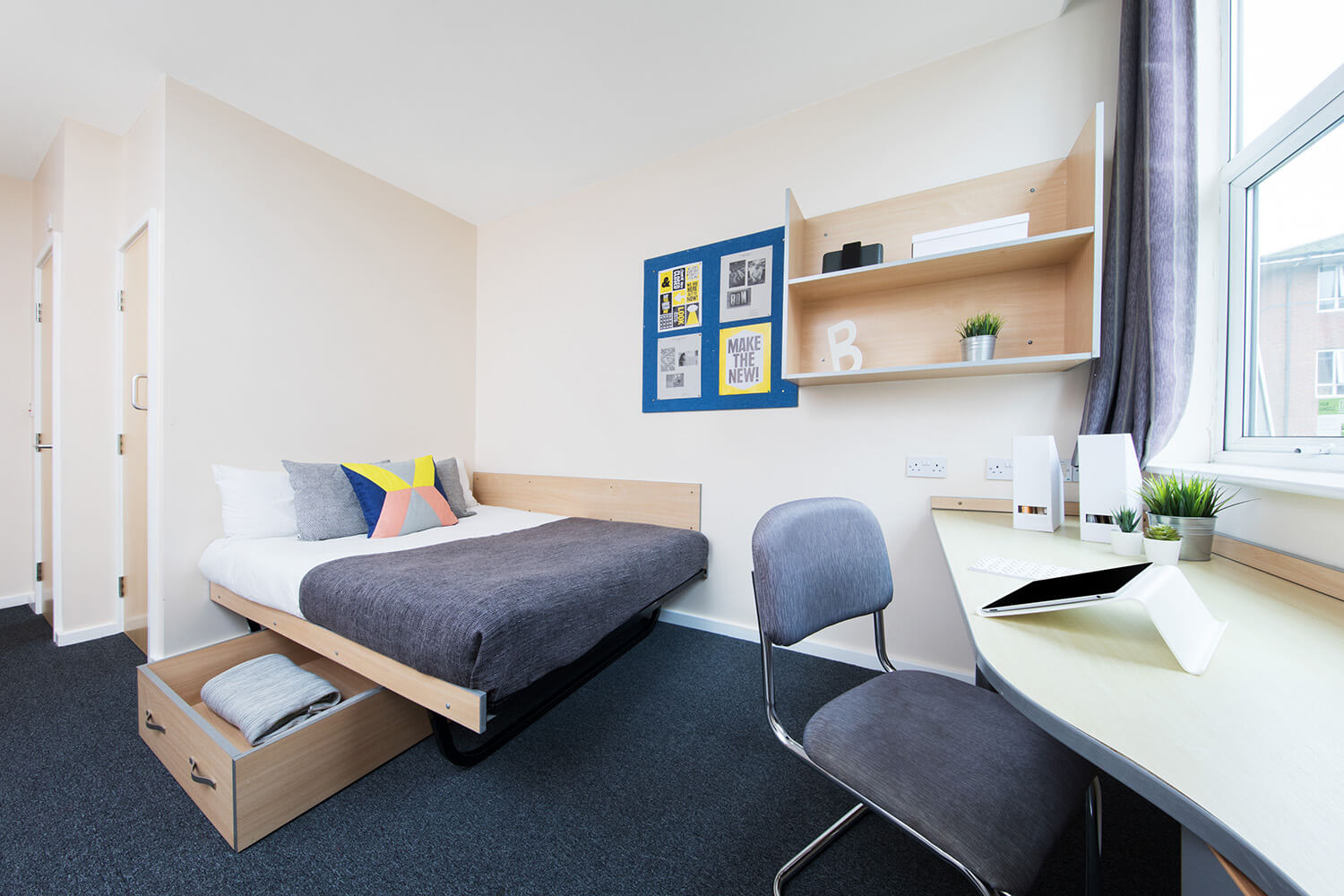 Bed with storage and desk