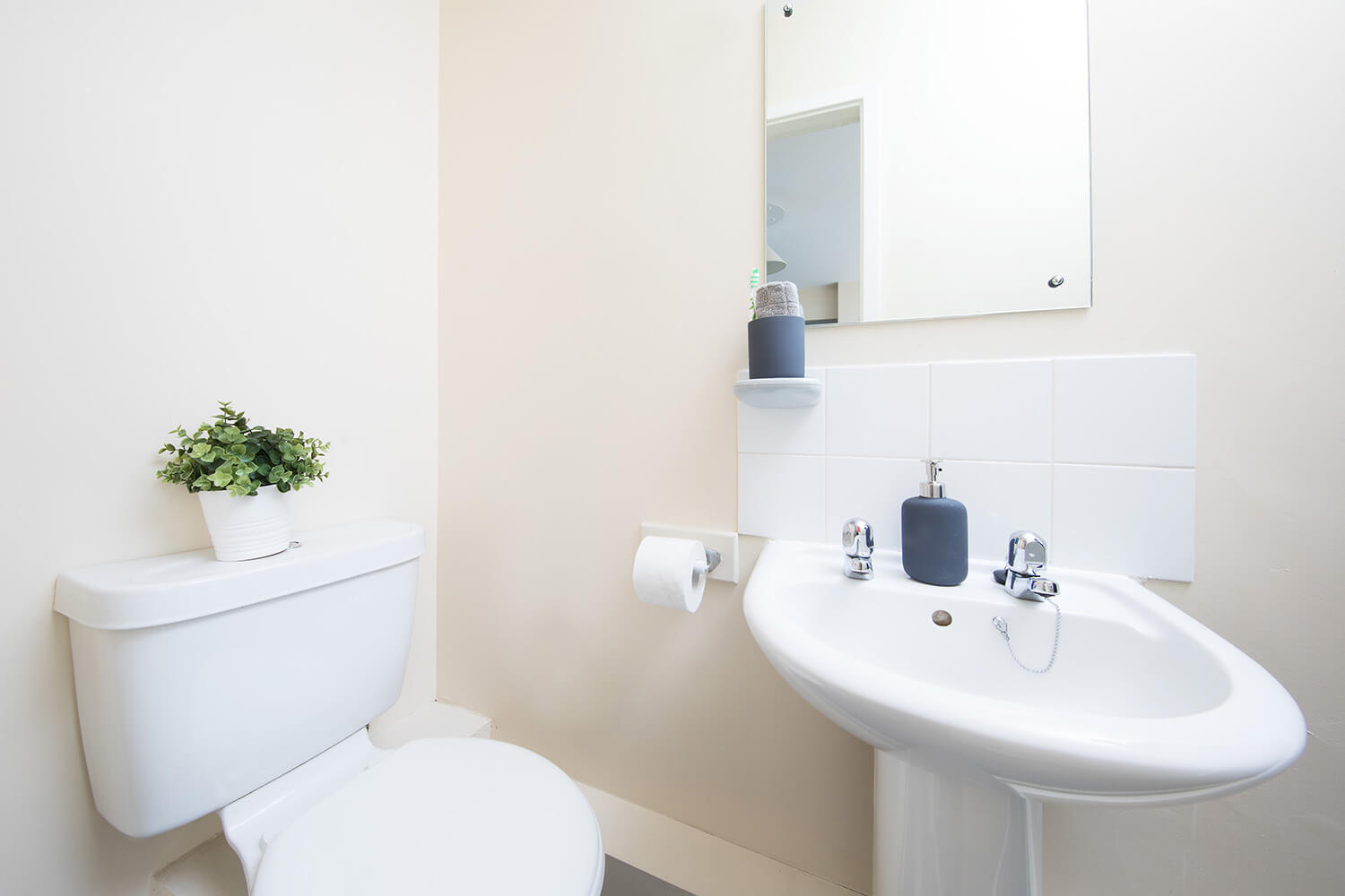 Student accommodation bathroom sink and toilet in Liverpool