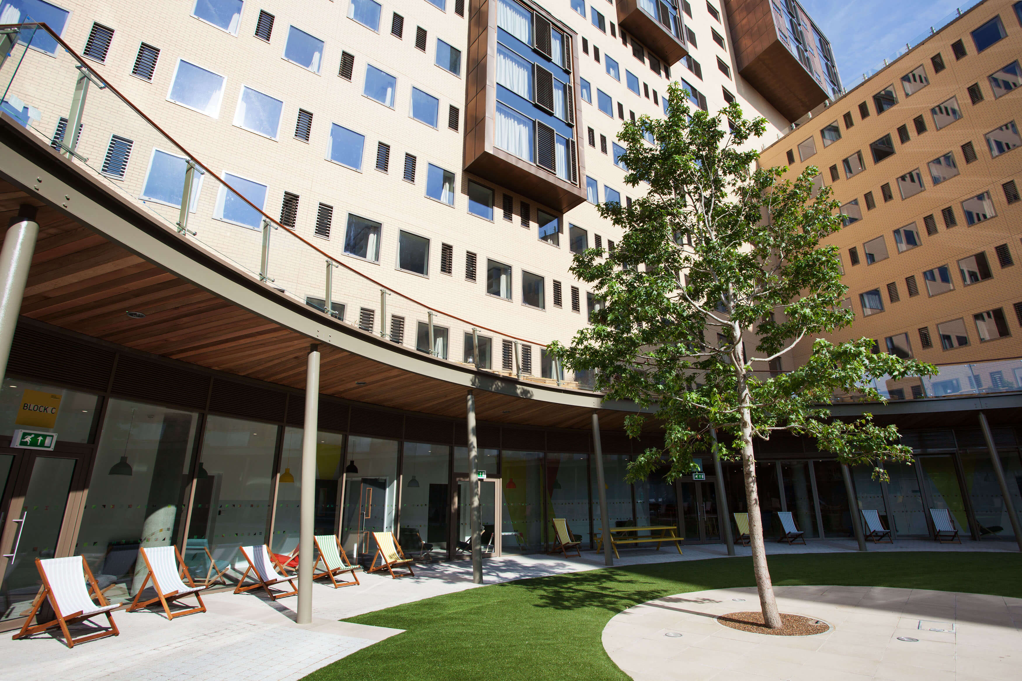 Outdoor courtyard surrounded by buildings