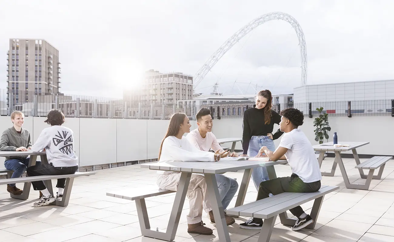 Students using the courtyard