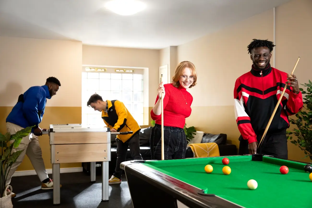 Students in the games area
