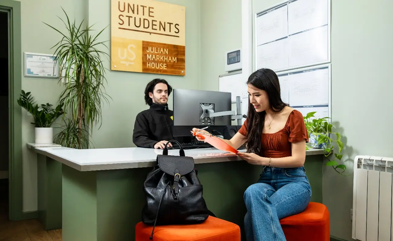 Student in the reception area