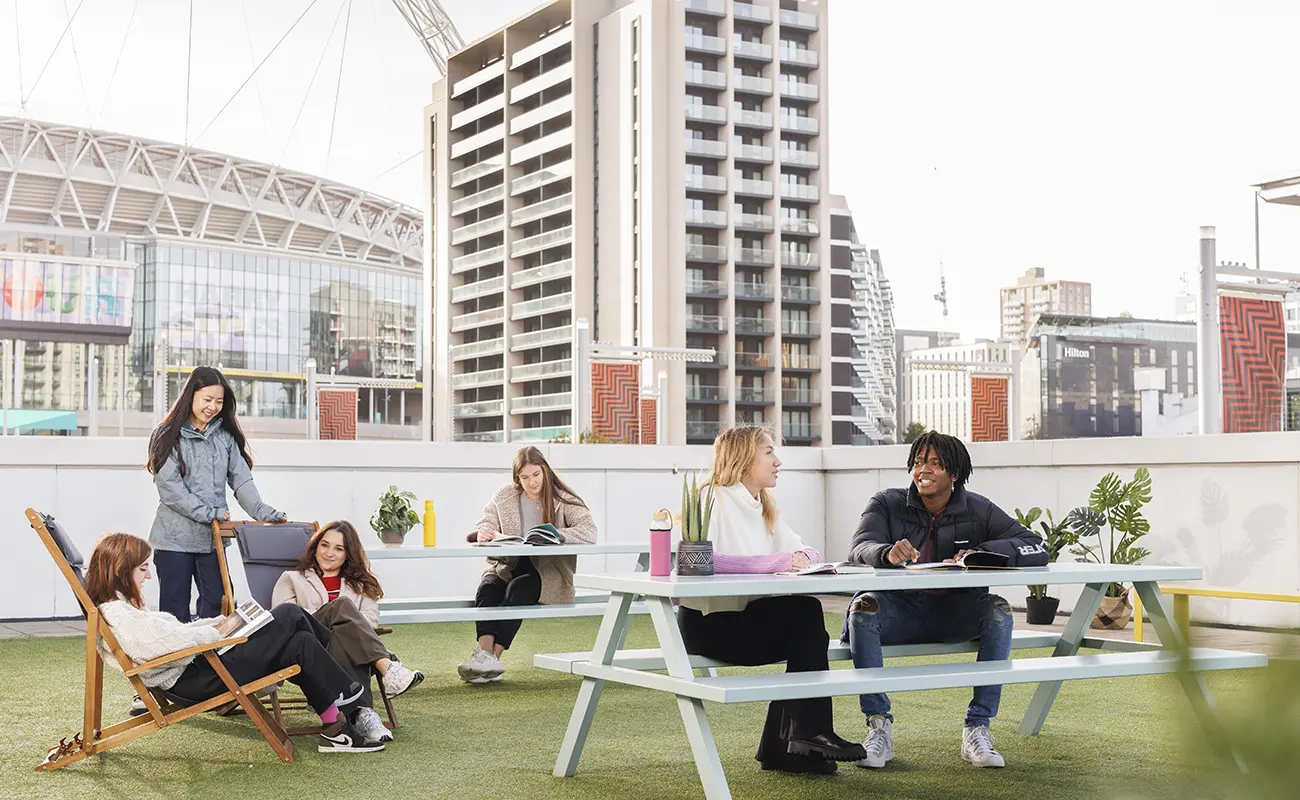 Students using the outdoor area