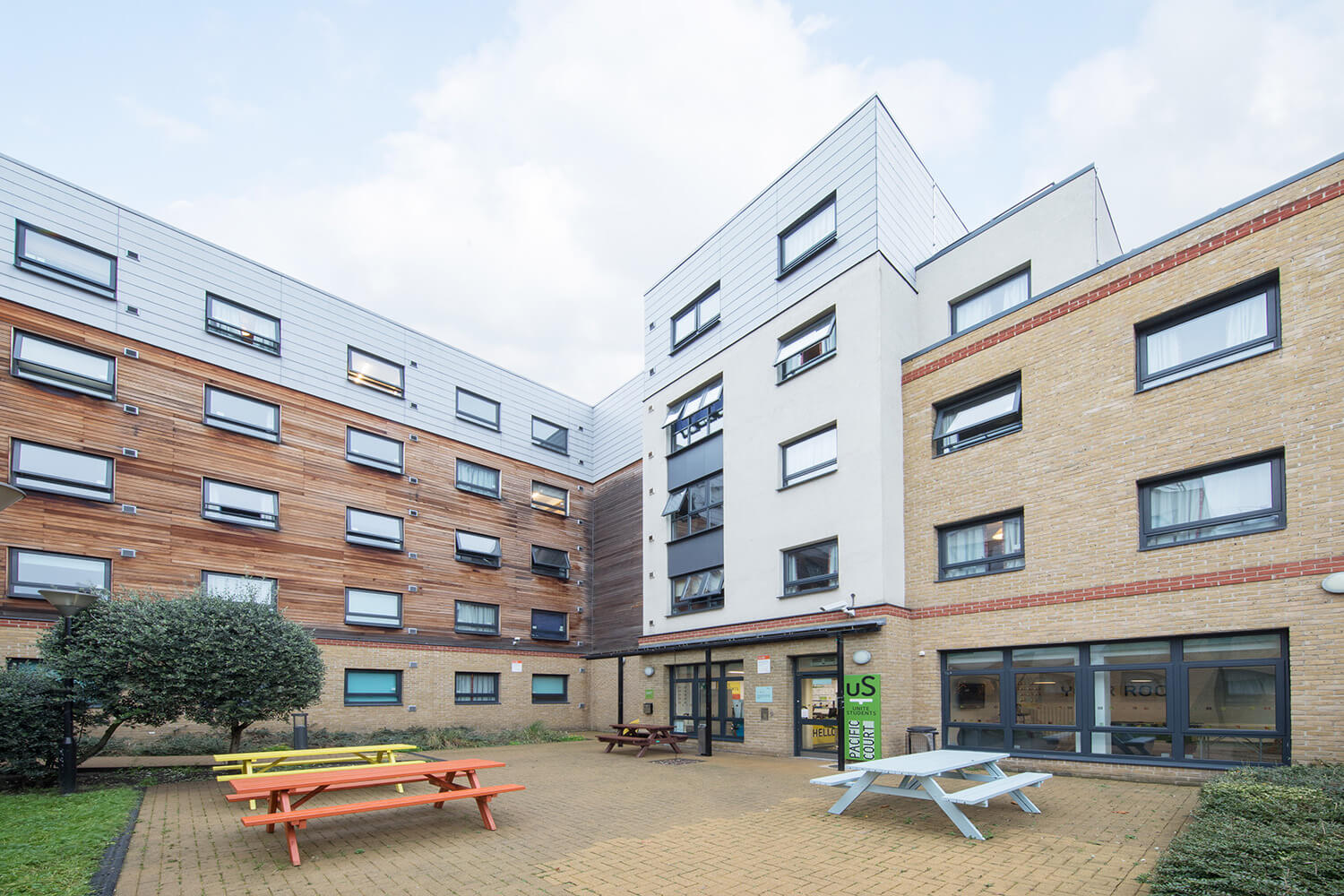 Student accommodation London courtyard garden at Pacific Court