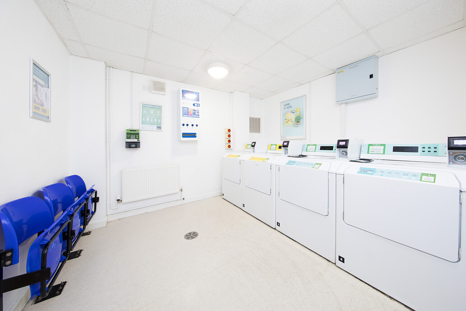 Student accommodation London laundry room with washing machines at Pacific Court