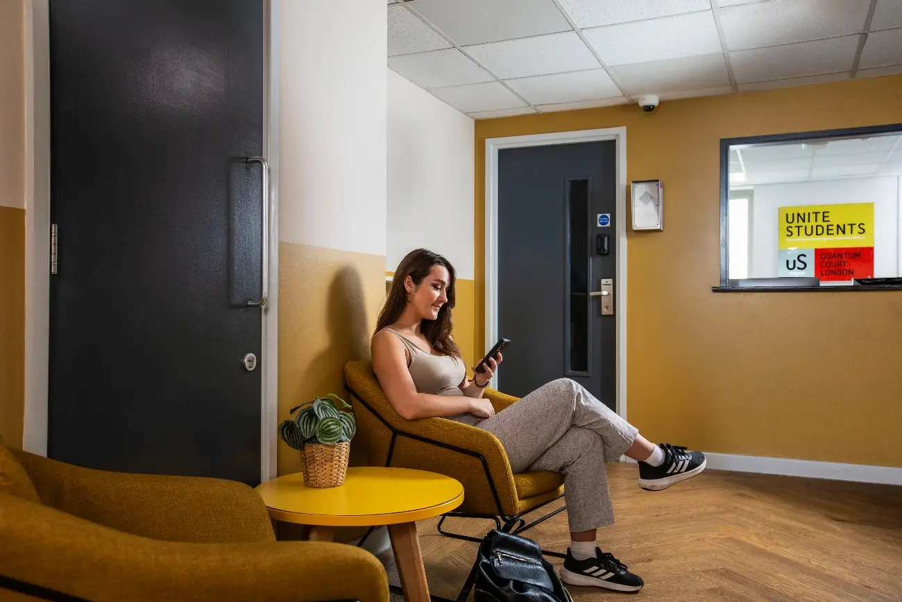 Student in the reception area